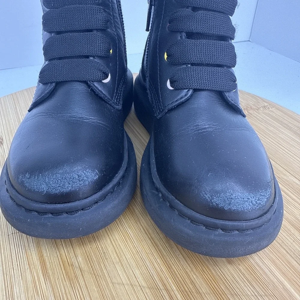 ALEXANDER MCQUEEN Hybrid Zip‎ And Lace-up Boots 687072 Black Leather Kids EU 26